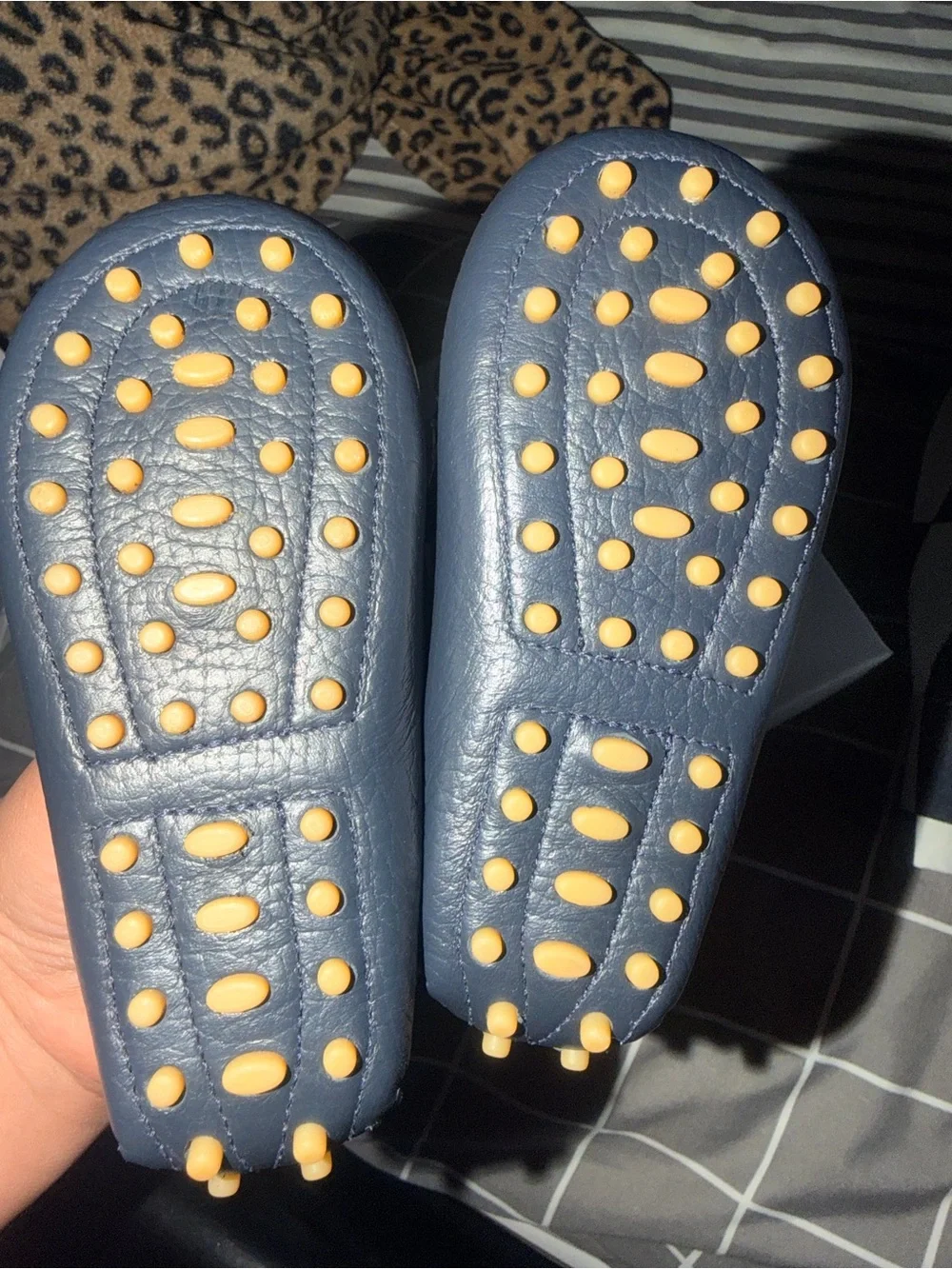 Elephantito Navy Leather Baby Moccasins with Contrast Stitch